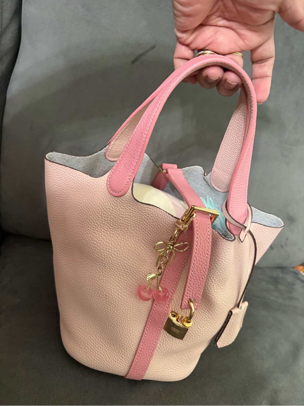 Pink Two-Tone Pebbled Leather Tote - Women Bags